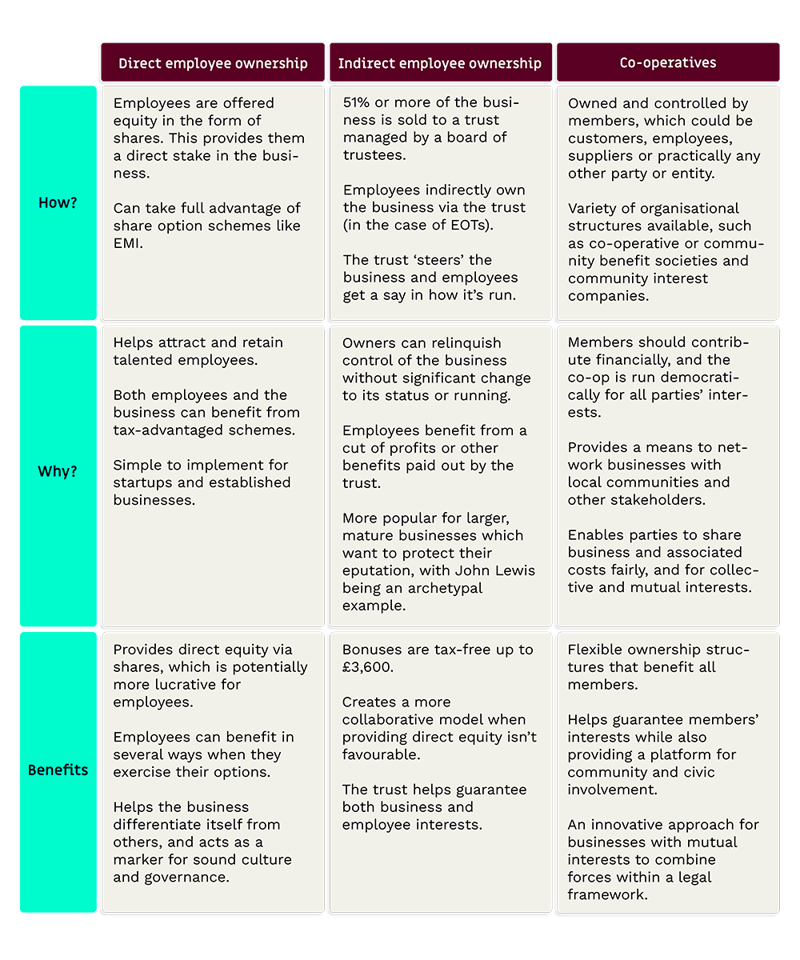 Direct ownership, indirect ownership and co-operatives compared