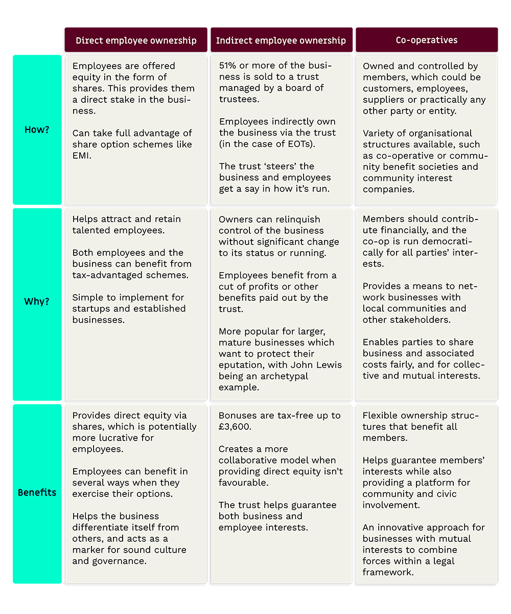 Direct ownership, indirect ownership and co-operatives compared