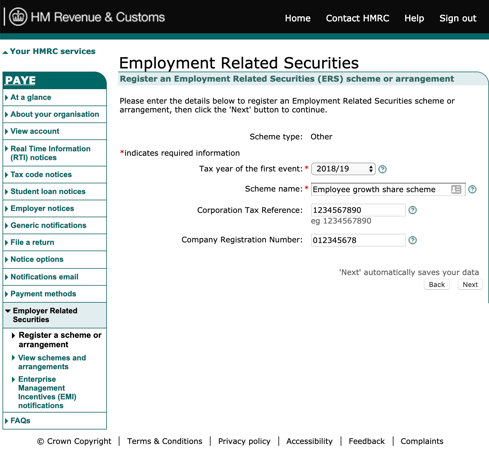 ERS screenshot of details completed