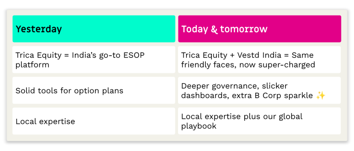 Trica Equity Vestd India journey table