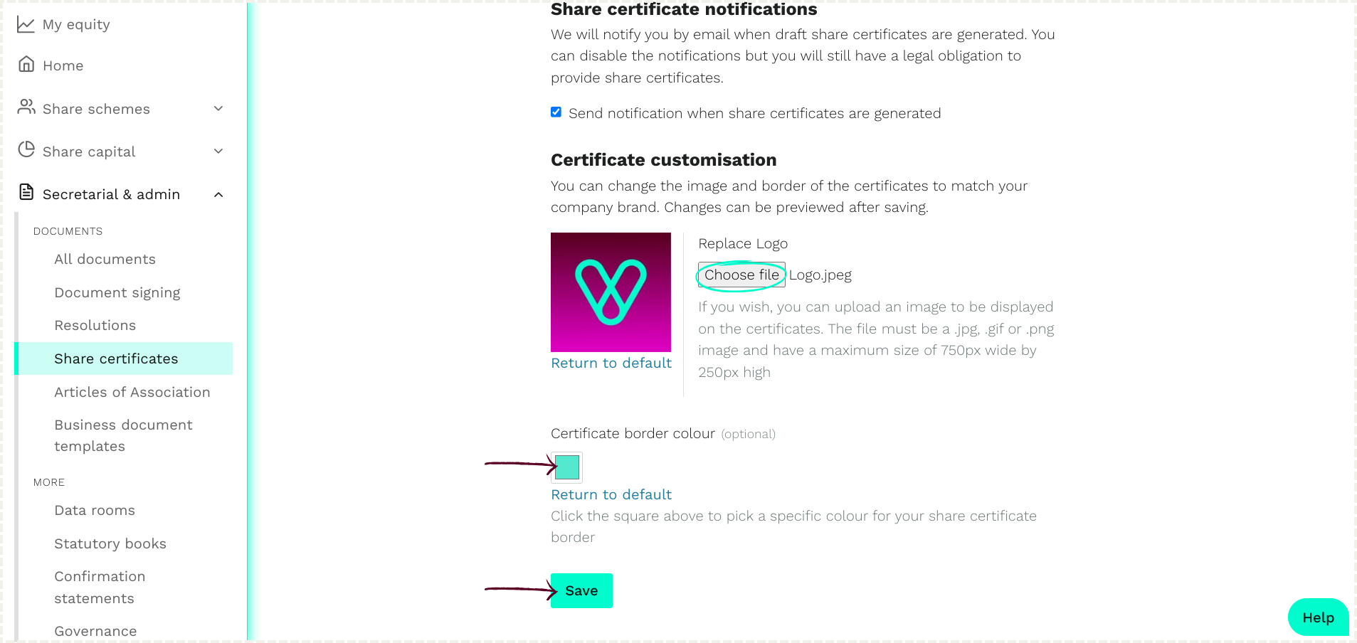 How to set up automated signing and customise share certificates