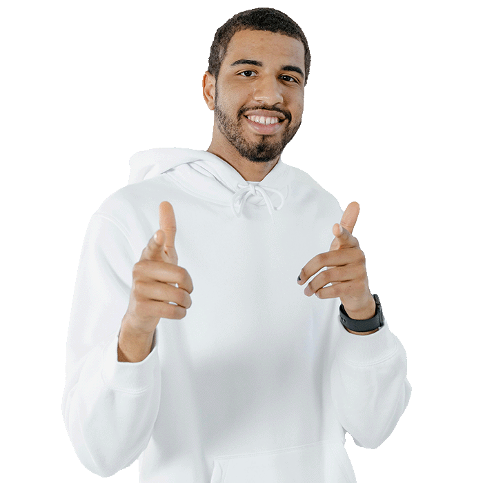 happy man pointing