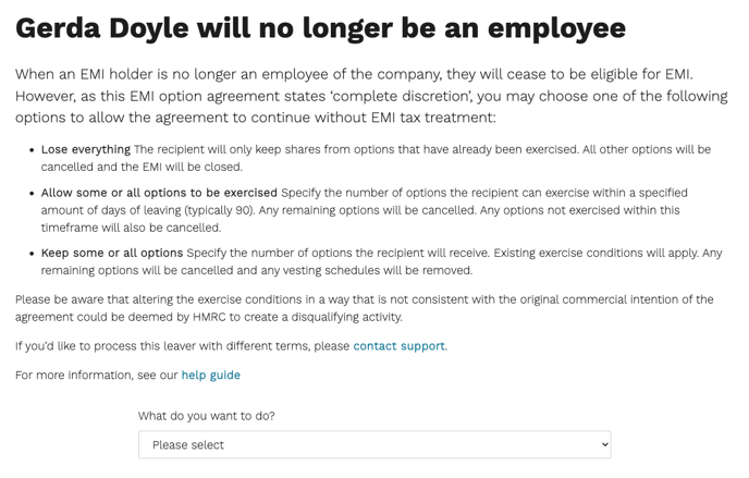 option holder is no longer an employee