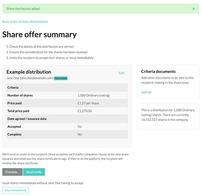 share offer summary