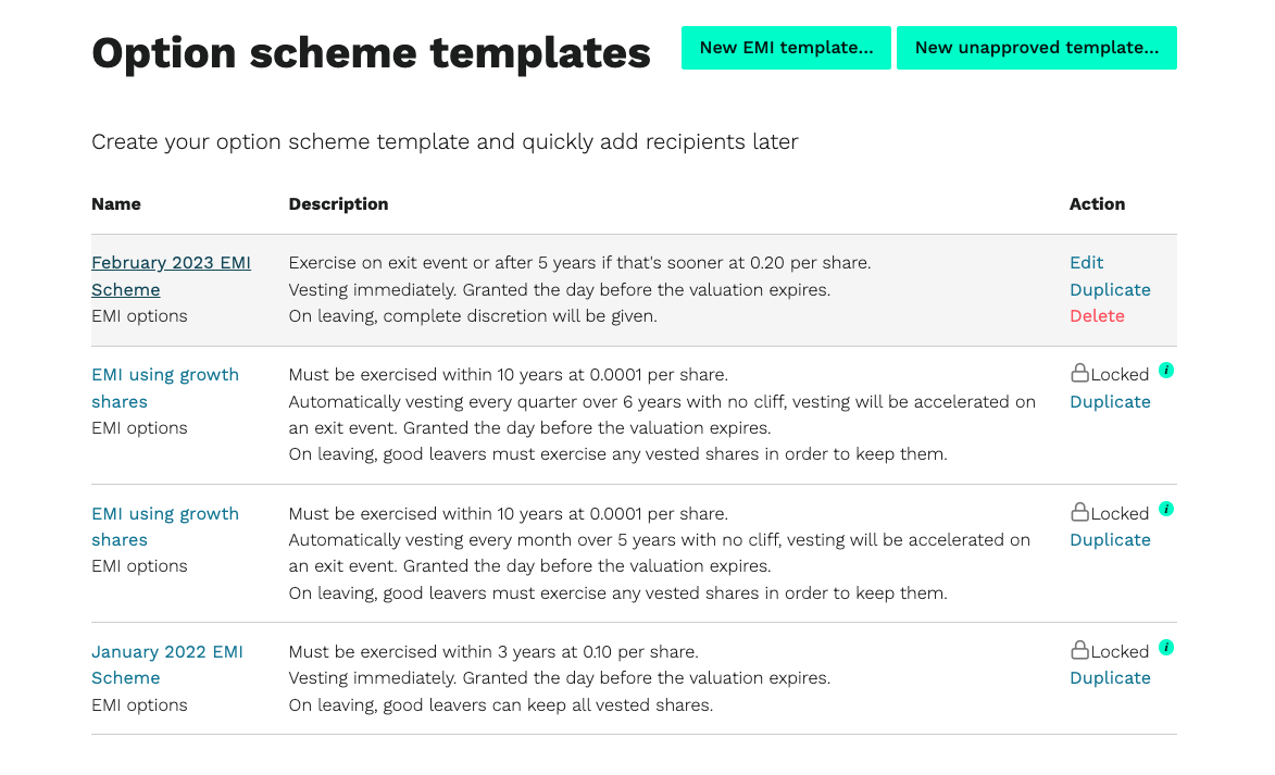 option scheme templates